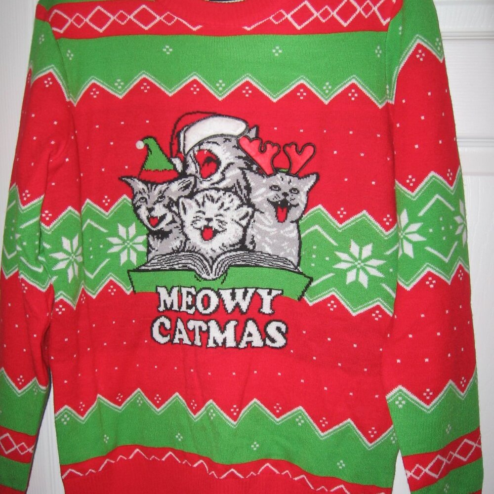 Meowy Catmas Christmas Sweater Women's Small Mad Engine